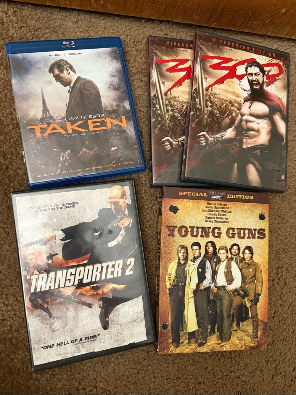 Action Mixed Movie DVD & Blu-ray Lot – Taken, 300, Transporter 2, Young Guns